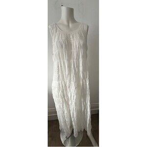 Max Studio sleeveless white Dress L tiered flowy gathered bohemian farm rustic